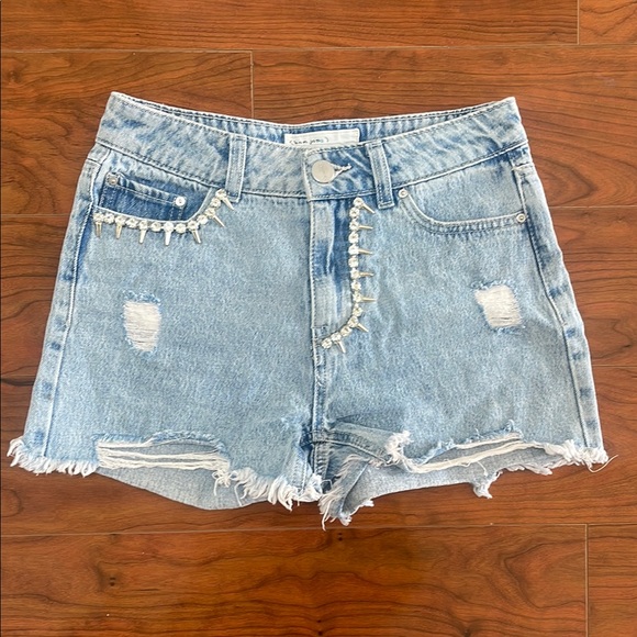 banjara Pants - Banjara High Waisted Rhinestone Light Wash Distressed Jean Shorts